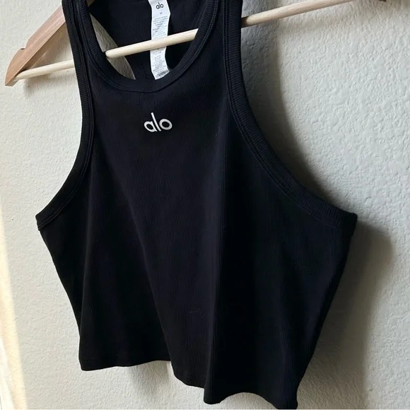 ALO Yoga Black White Aspire Cropped Tank Top Sz M - Picture 7 of 12